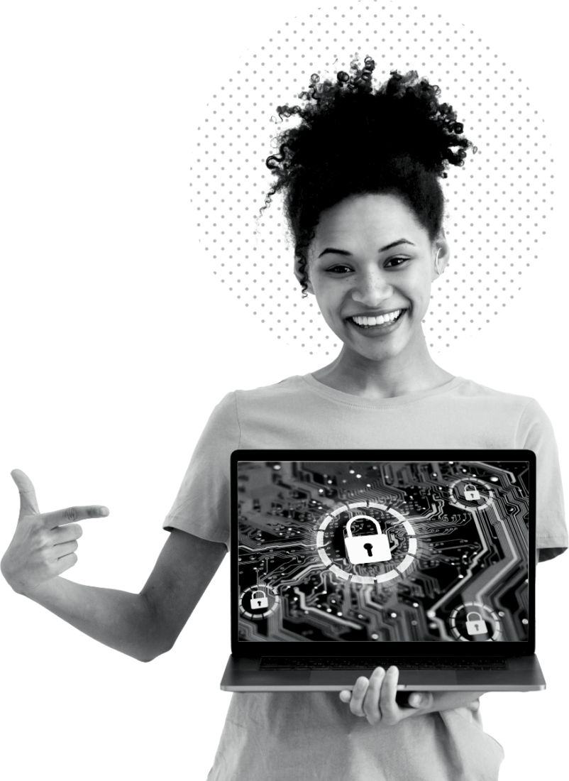 Cyber Security Girl Holding Laptop